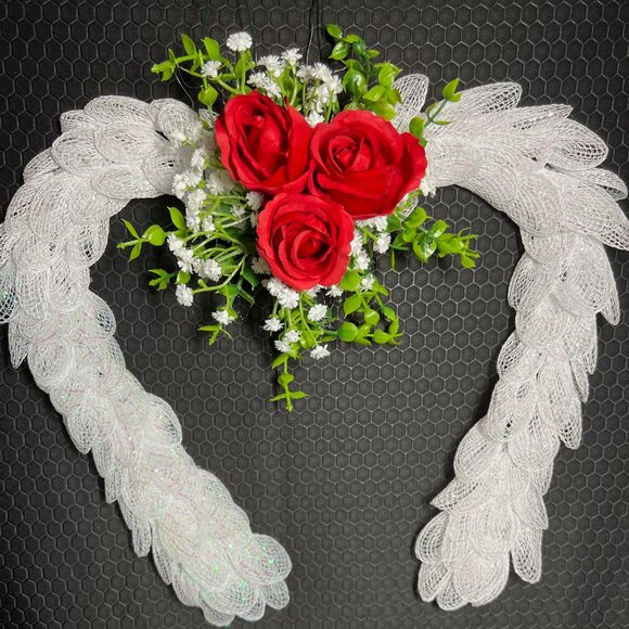 Angelic Wreaths By Diane Other - Angel Wing Wreath with Red Roses